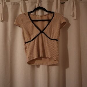 Dry Goods Ribber V-Neck Crop T-Shirt